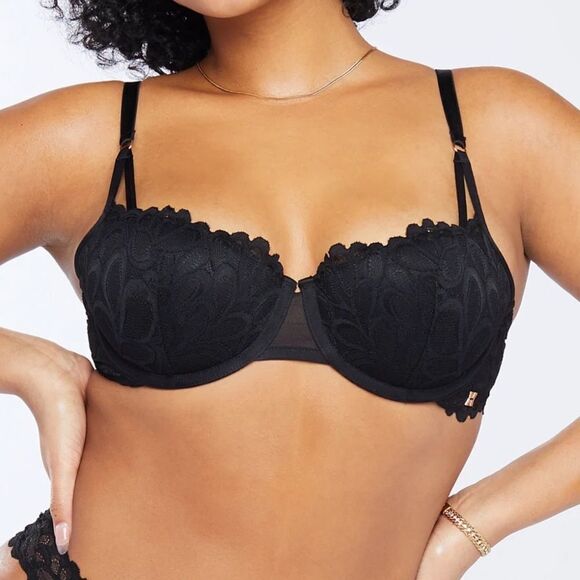 SAVAGE X FENTY Not Sorry Lightly Lined Lace Balconette Bra 42DD Caviar/blk Nwt - Picture 1 of 7